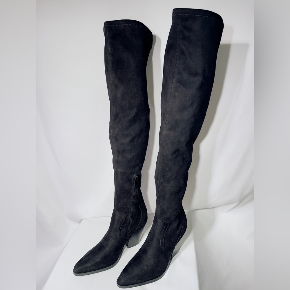 Marc Fisher LTD Womens Black Thigh High Boots Size 5.5 Medium Edgy Rocker Y2K